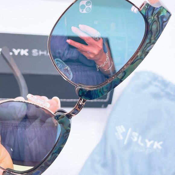 Slyk Shades Abalone Shell Design Polarized Sunglasses Rose Gold Accents Wooden A - Picture 8 of 11